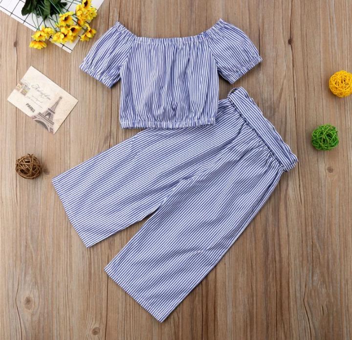 Blue Crop Top with Culottes Set