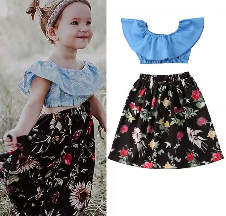 Blue Crop Top With Floral Skirt