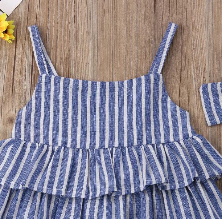 Blue Striped Culottes Set with Headband