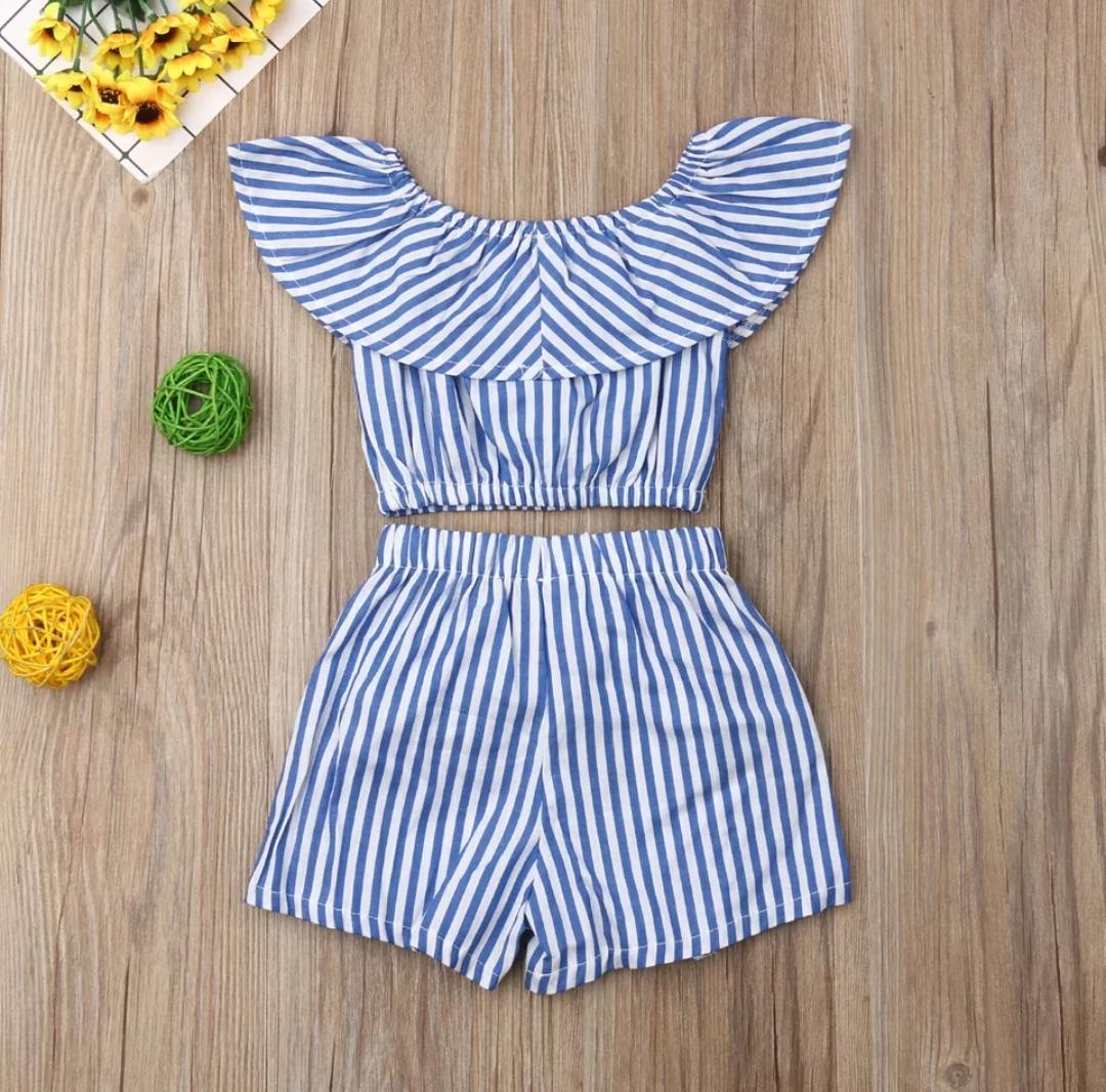 Blue Striped Shorts Set