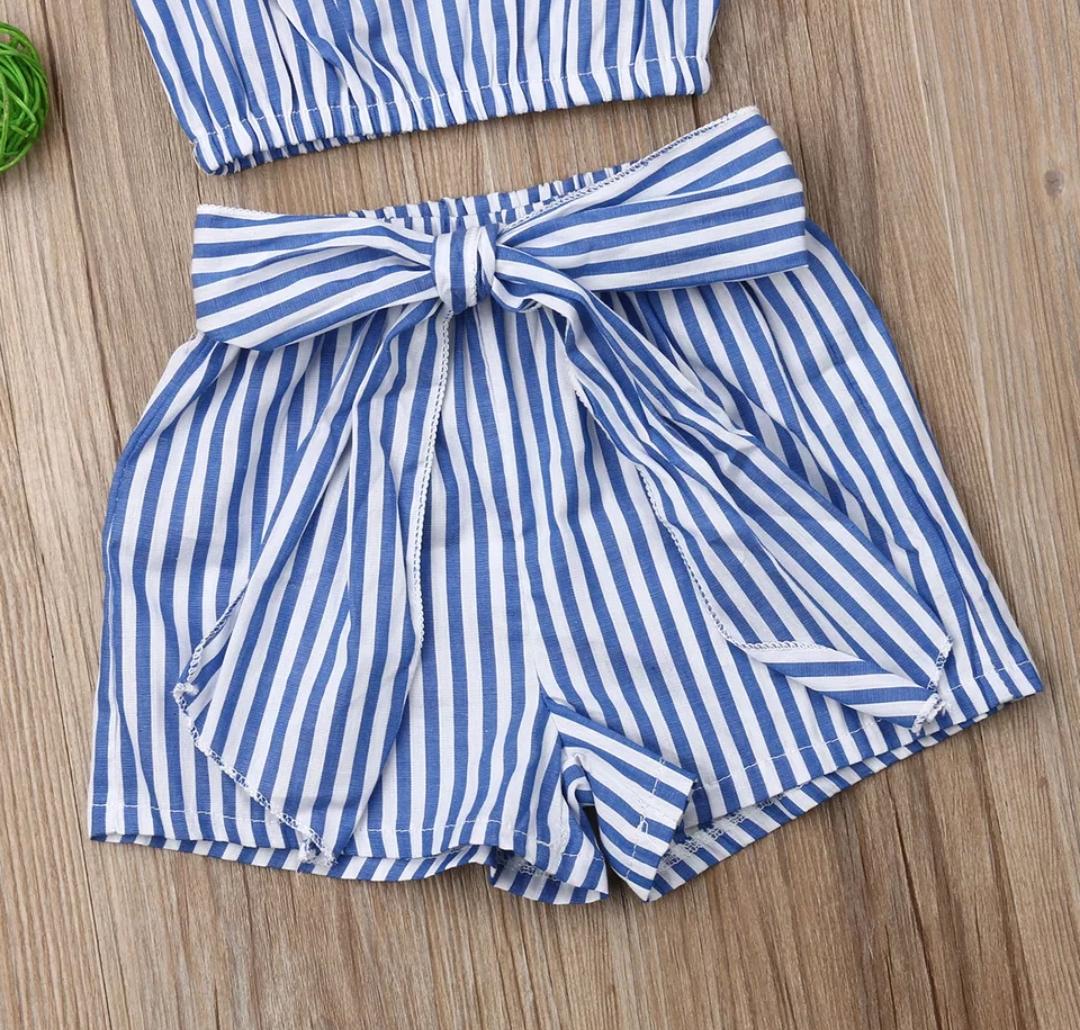 Blue Striped Shorts Set