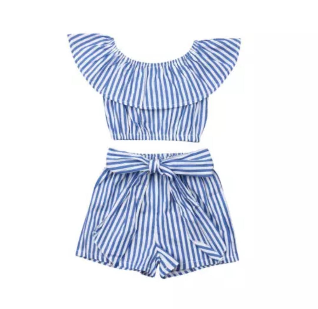 Blue Striped Shorts Set