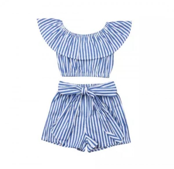 Image of Blue Striped Shorts Set