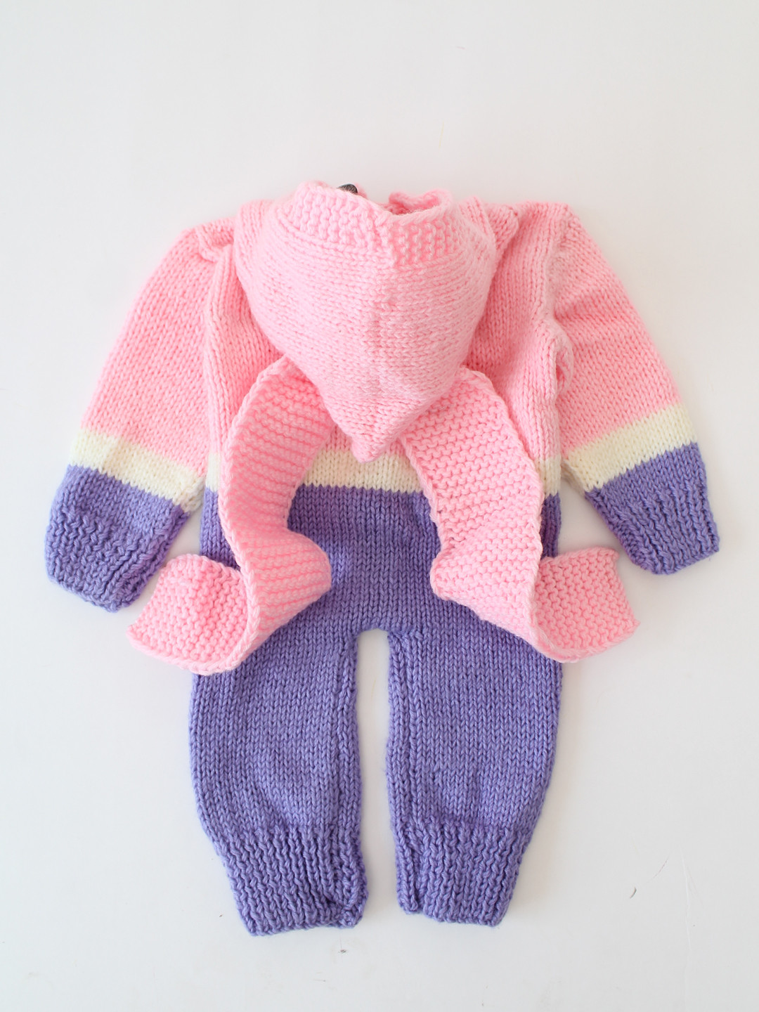 Bunny Ear Colour Block HandKnitted Woolen Romper Set