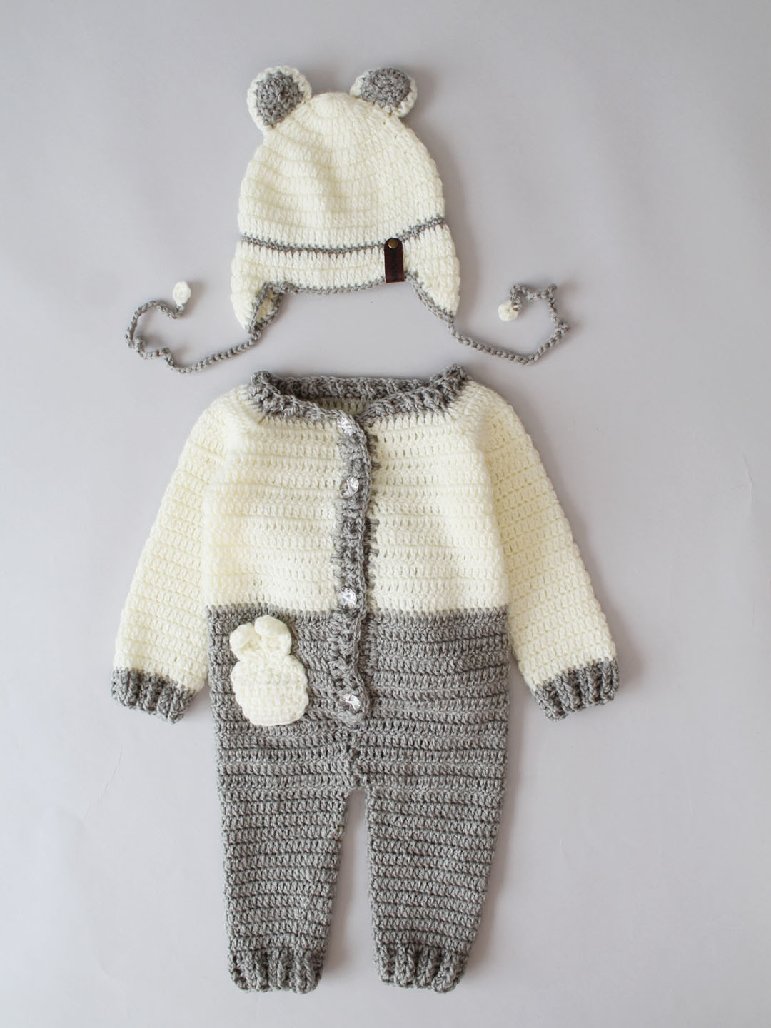 Bunny Jumpsuit with Cap and Boots for Infants - Light Grey