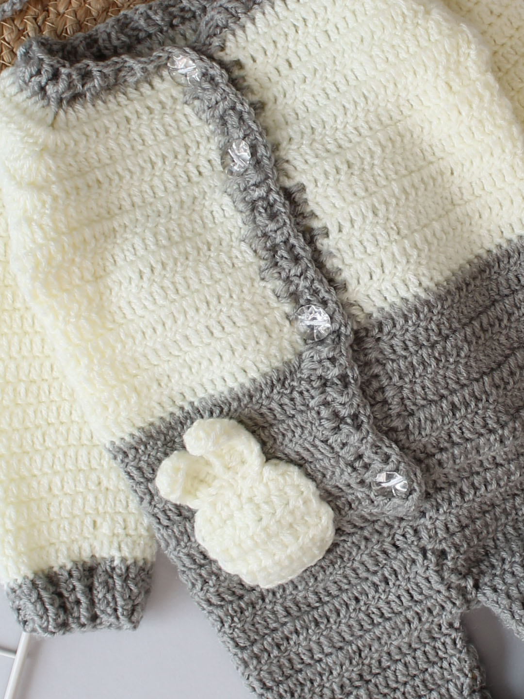 Bunny Jumpsuit with Cap and Boots for Infants - Light Grey