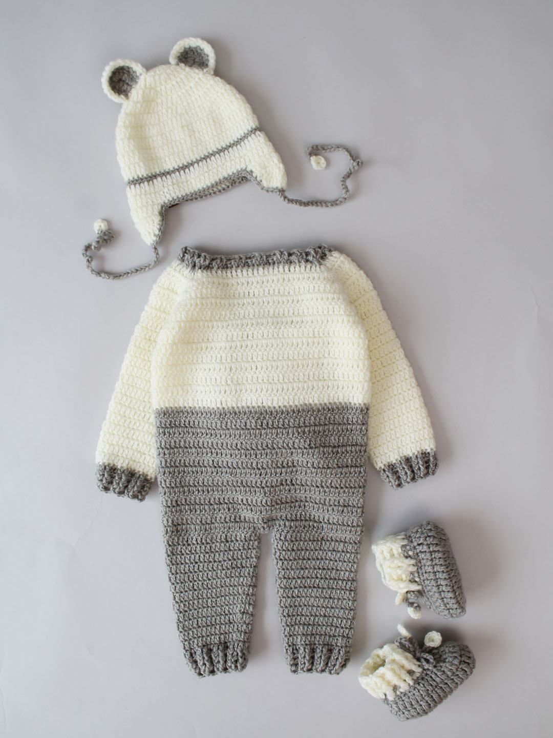 Bunny Jumpsuit with Cap and Boots for Infants - Light Grey