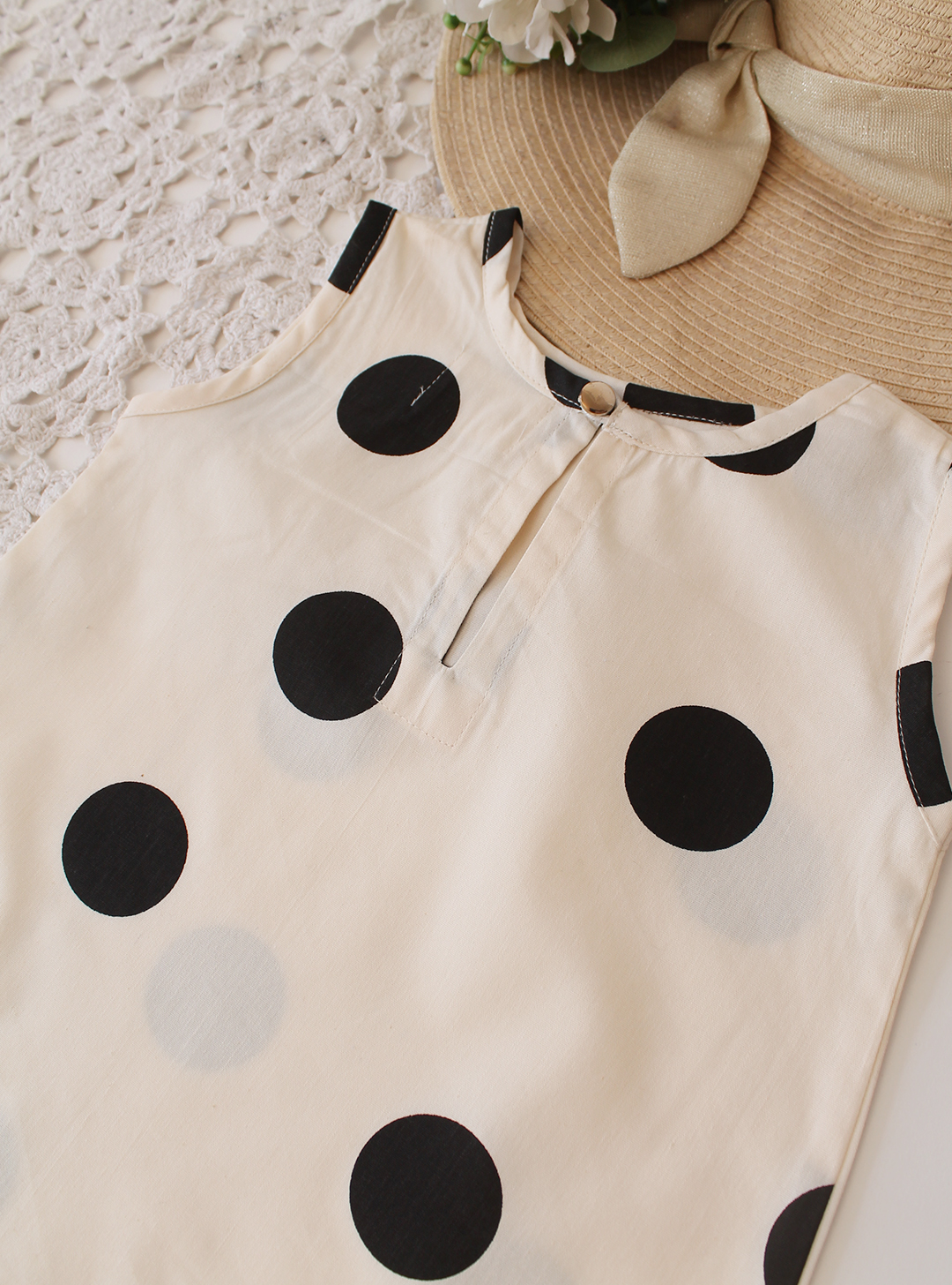 Qvink Cotton Polka Dot girls co ord set- Cream