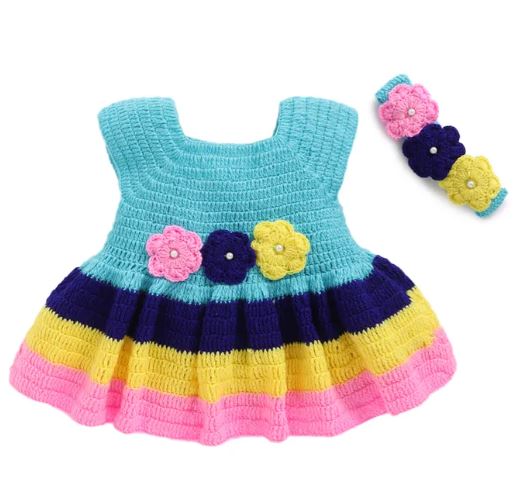 Blue Frock with Multicolored Frills
