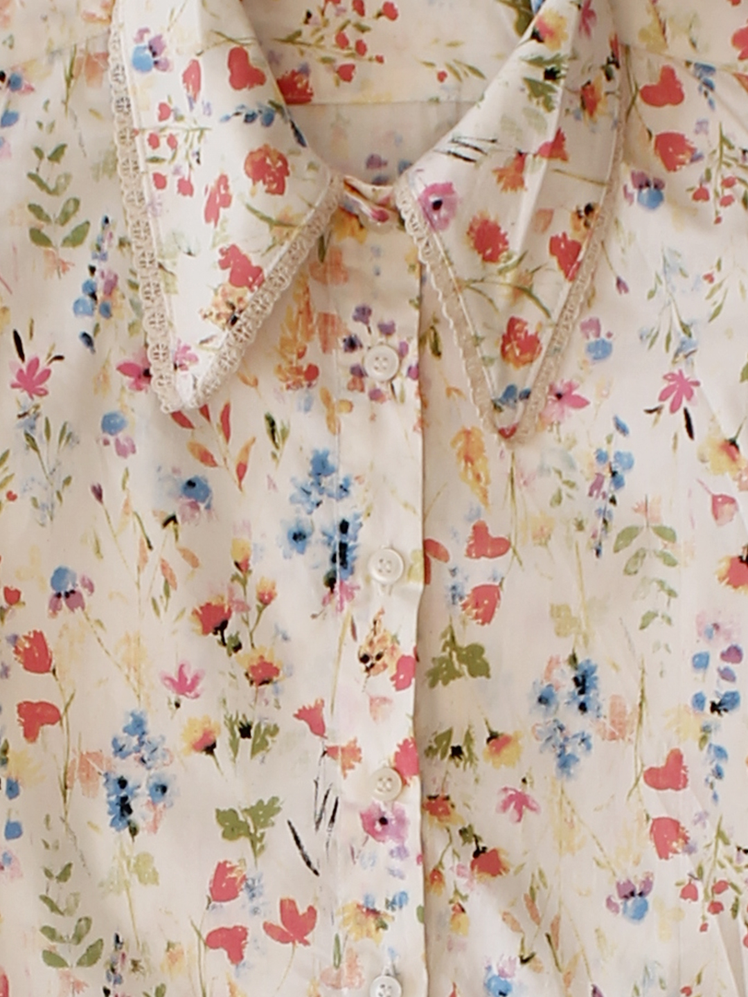 Qvink Cotton Floral Printed girls coord set - Cream