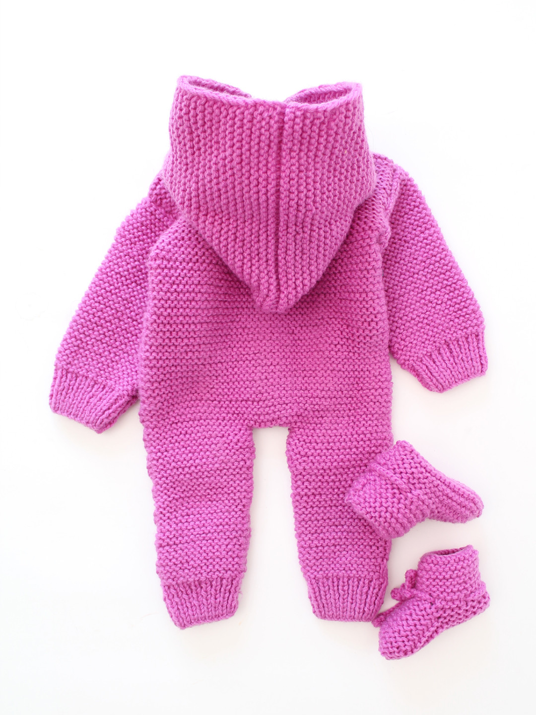 Cable Design Hooded Hand Knit Infants Jumpsuit with Booties