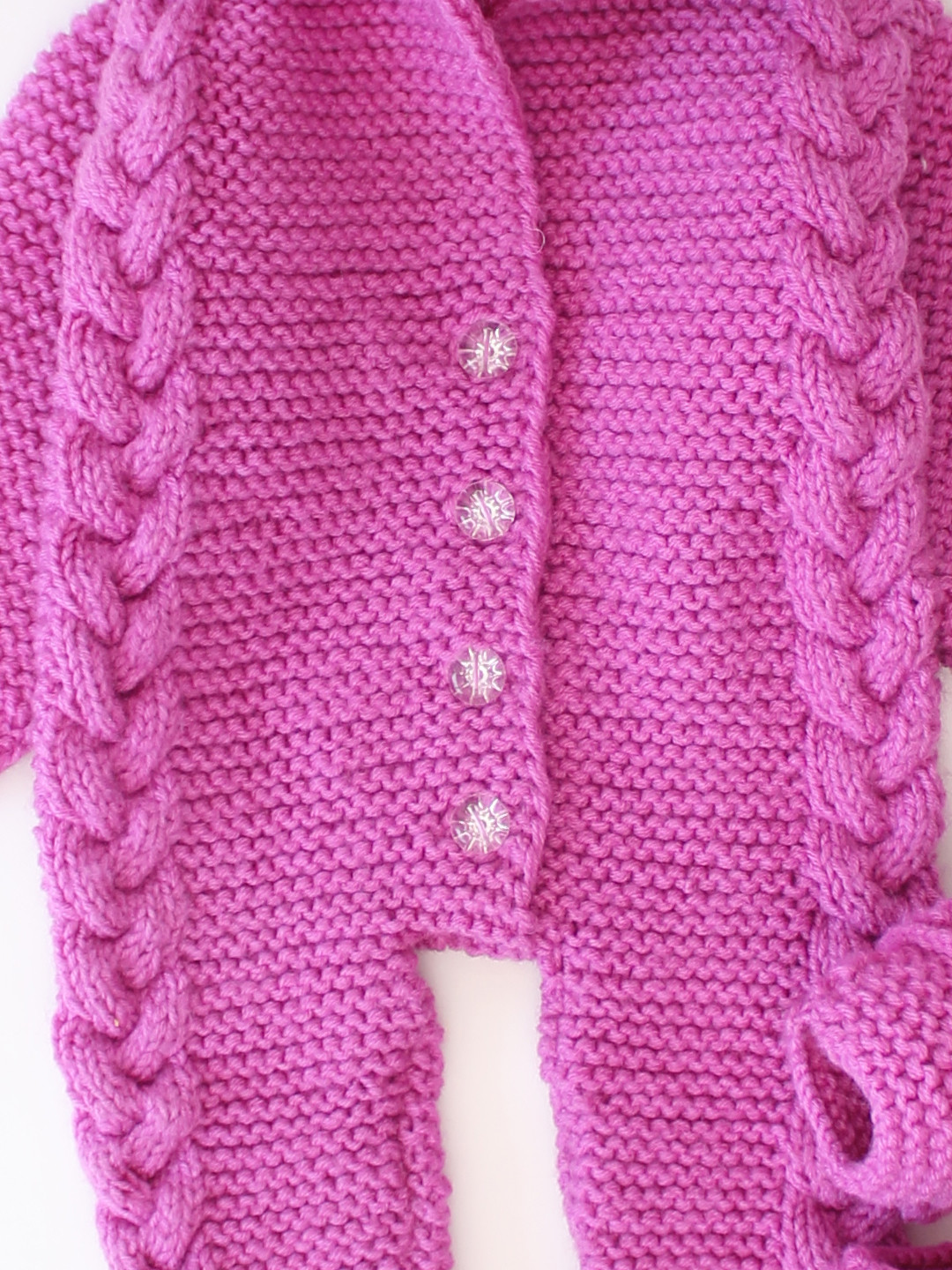 Cable Design Hooded Hand Knit Infants Jumpsuit with Booties