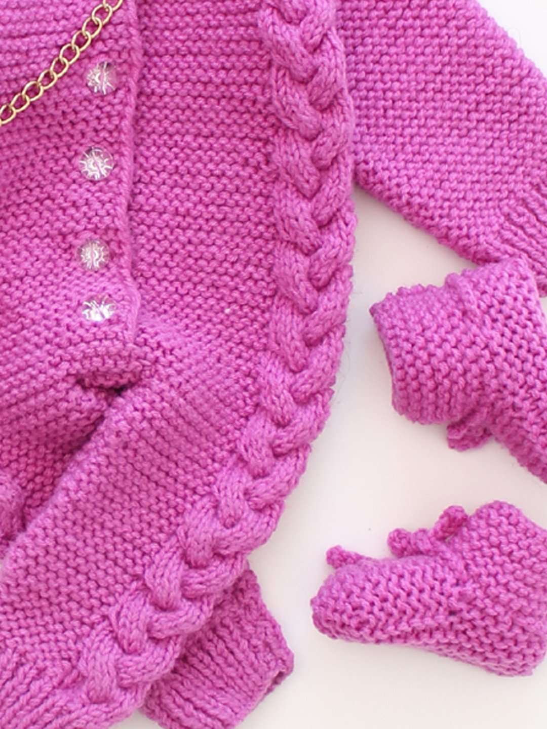 Cable Design Hooded Hand Knit Infants Jumpsuit with Booties