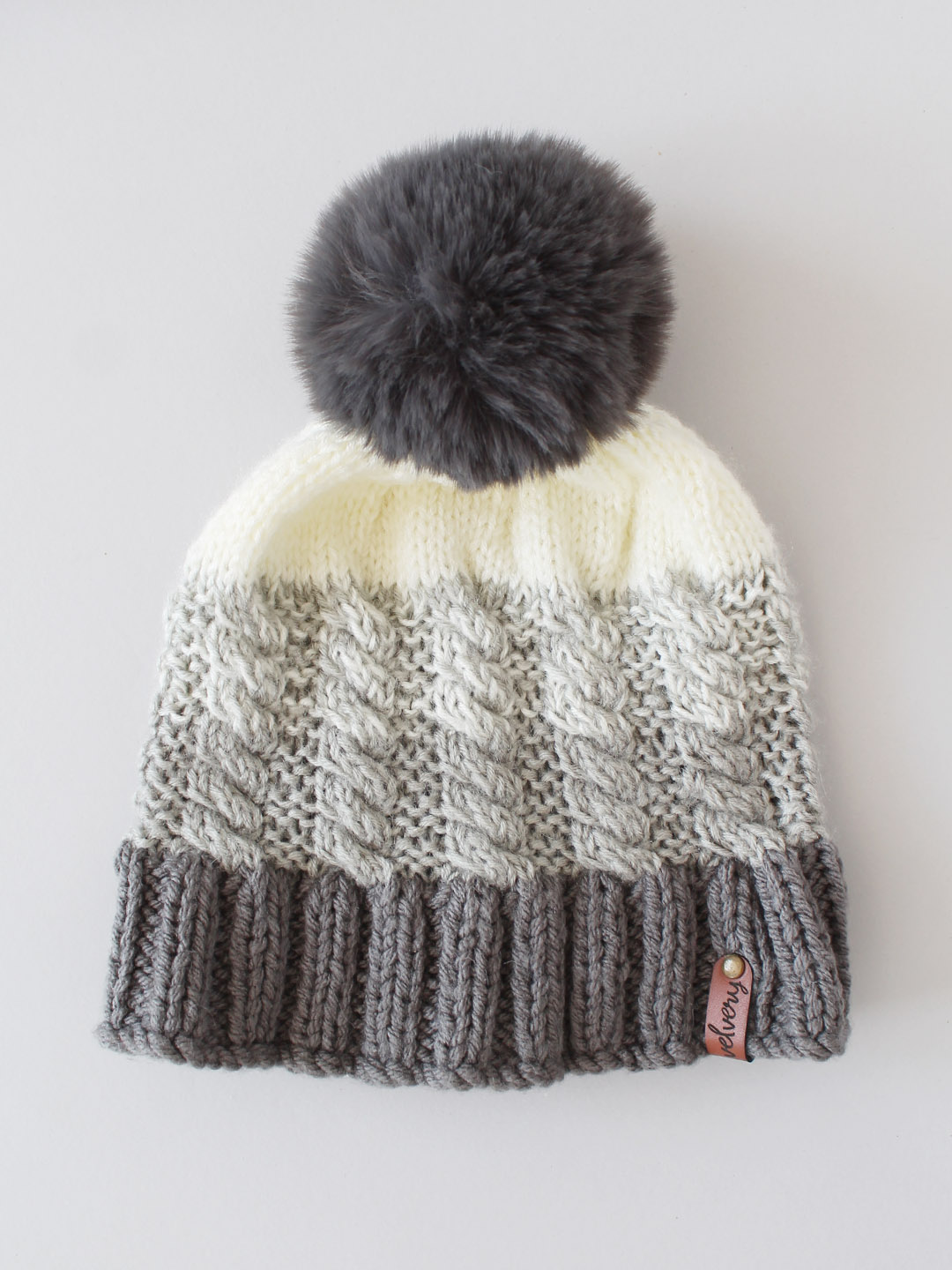 Faux Fur Pom Pom Winter Beanie for Women Dark Blue