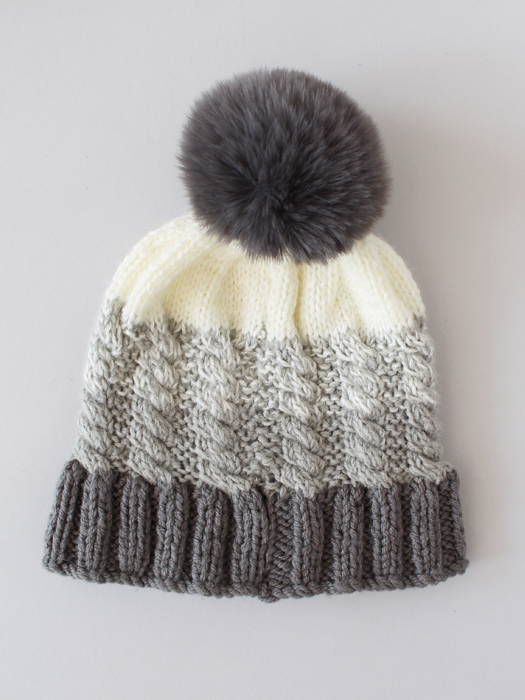 Faux Fur Pom Pom Winter Beanie for Women Dark Blue