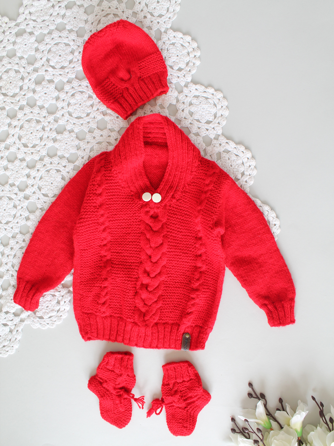 Cable Knit Newborn Sweater set - Red
