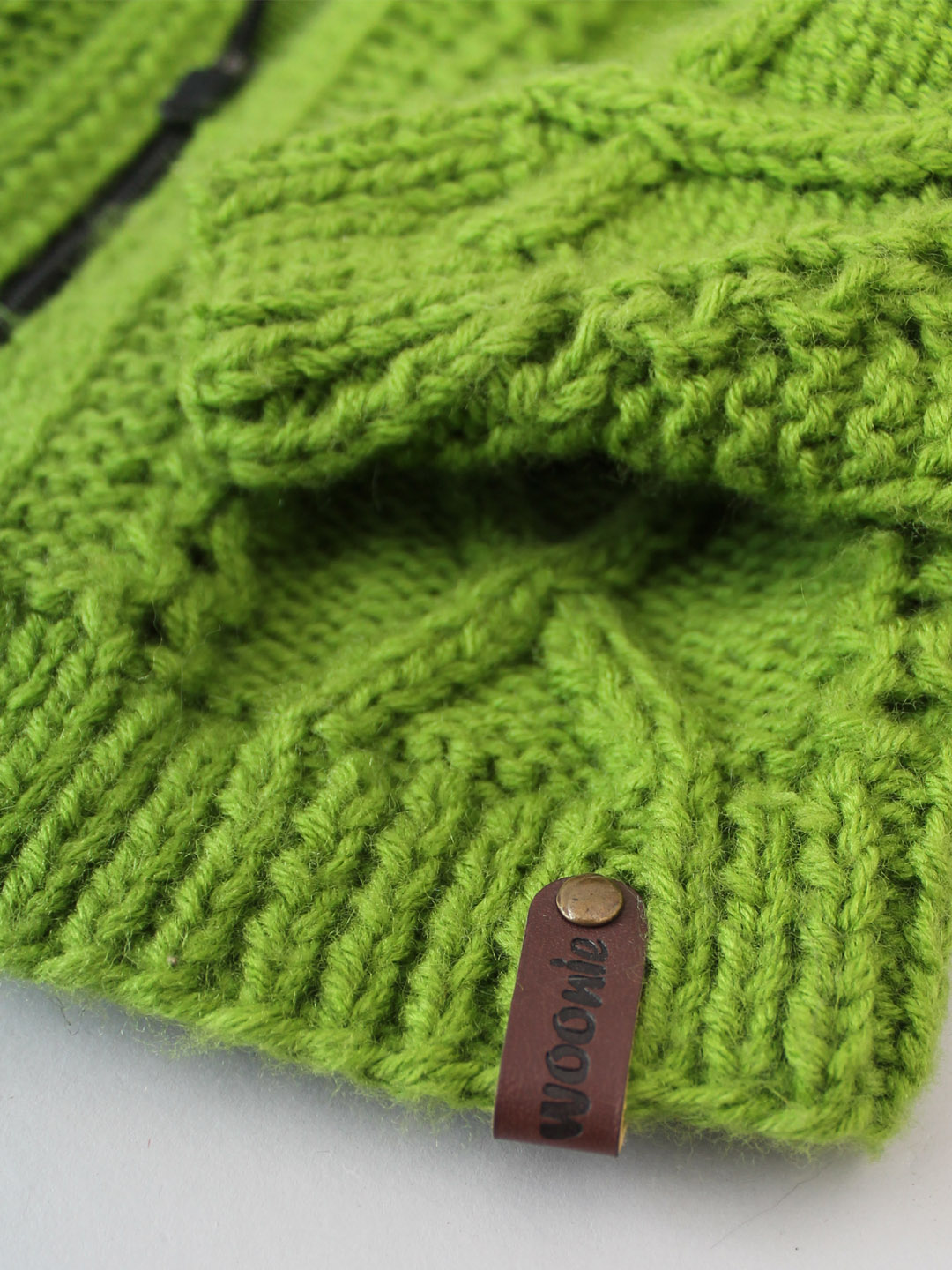 Cable Knit Newborn Zip Up Hooded Sweater - Green
