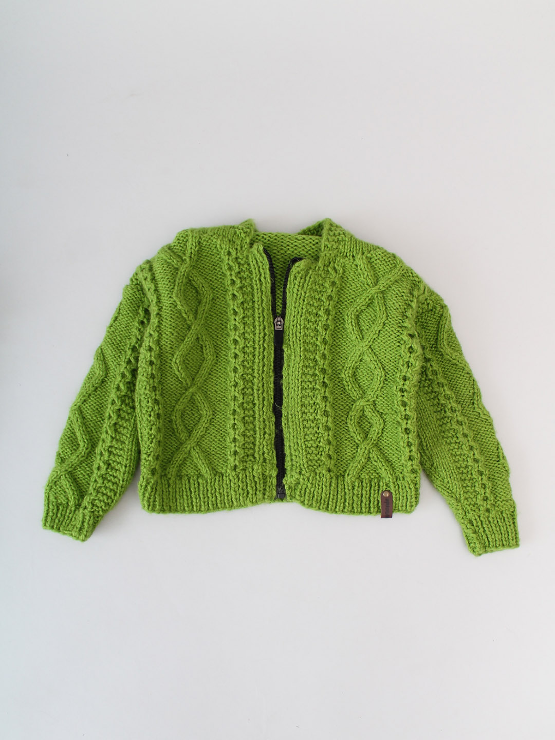 Cable Knit Newborn Zip Up Hooded Sweater - Green