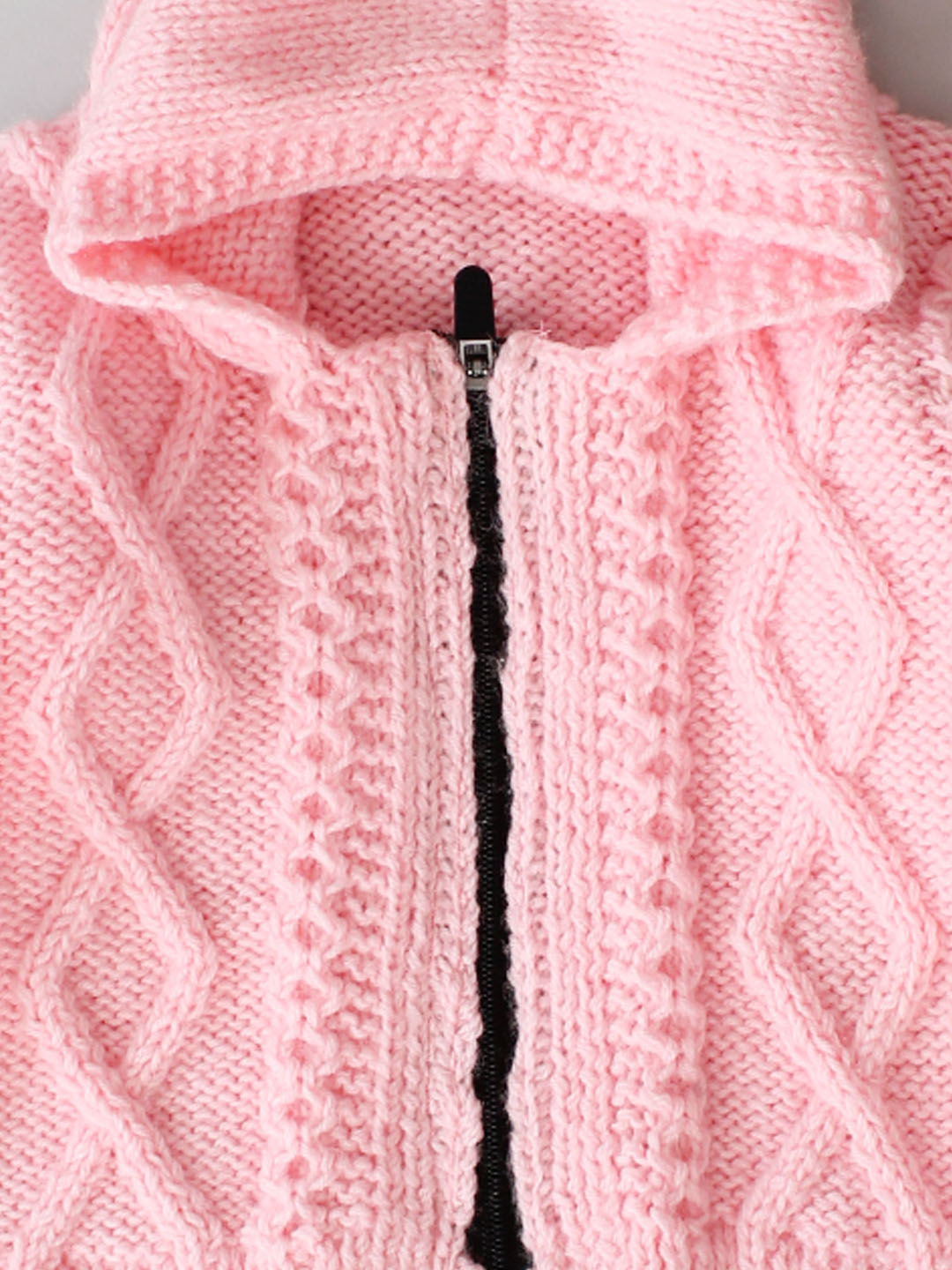 Cable Knit Newborn Zip Up Hooded Sweater - Pink