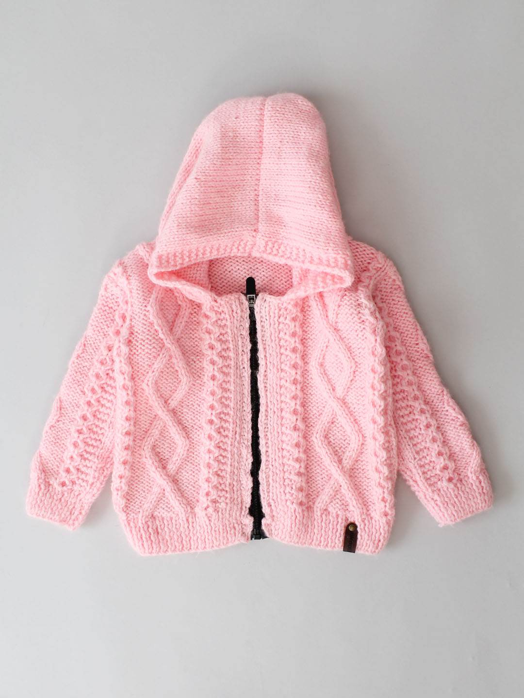 Cable Knit Newborn Zip Up Hooded Sweater - Pink