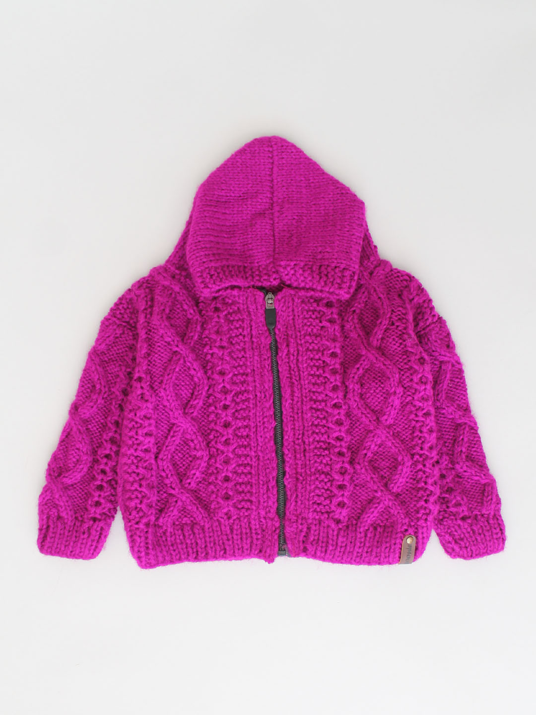 Cable Knit Newborn Zip Up Hooded Sweater - Purple