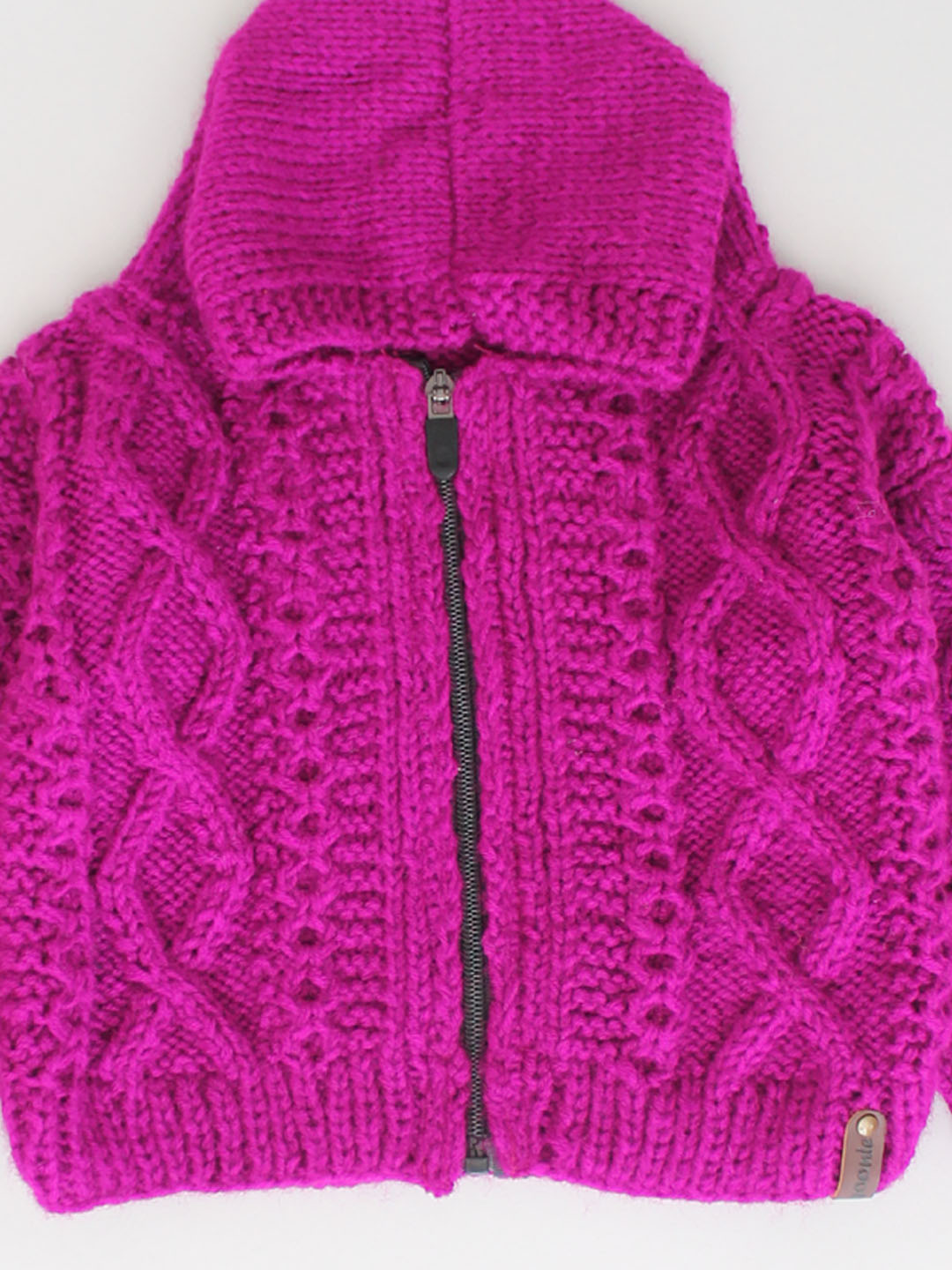 Cable Knit Newborn Zip Up Hooded Sweater - Purple