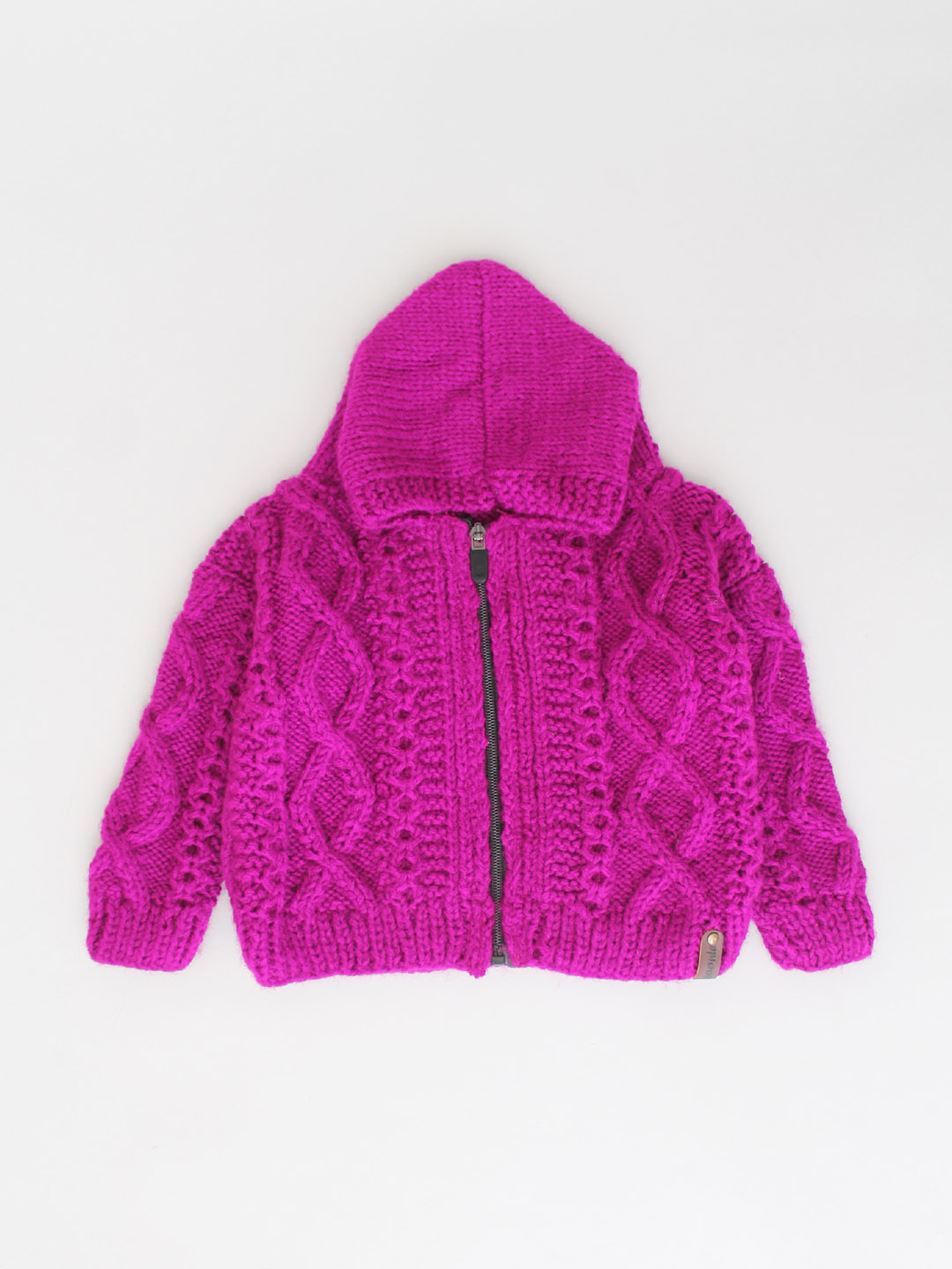 Cable Knit Newborn Zip Up Hooded Sweater - Purple