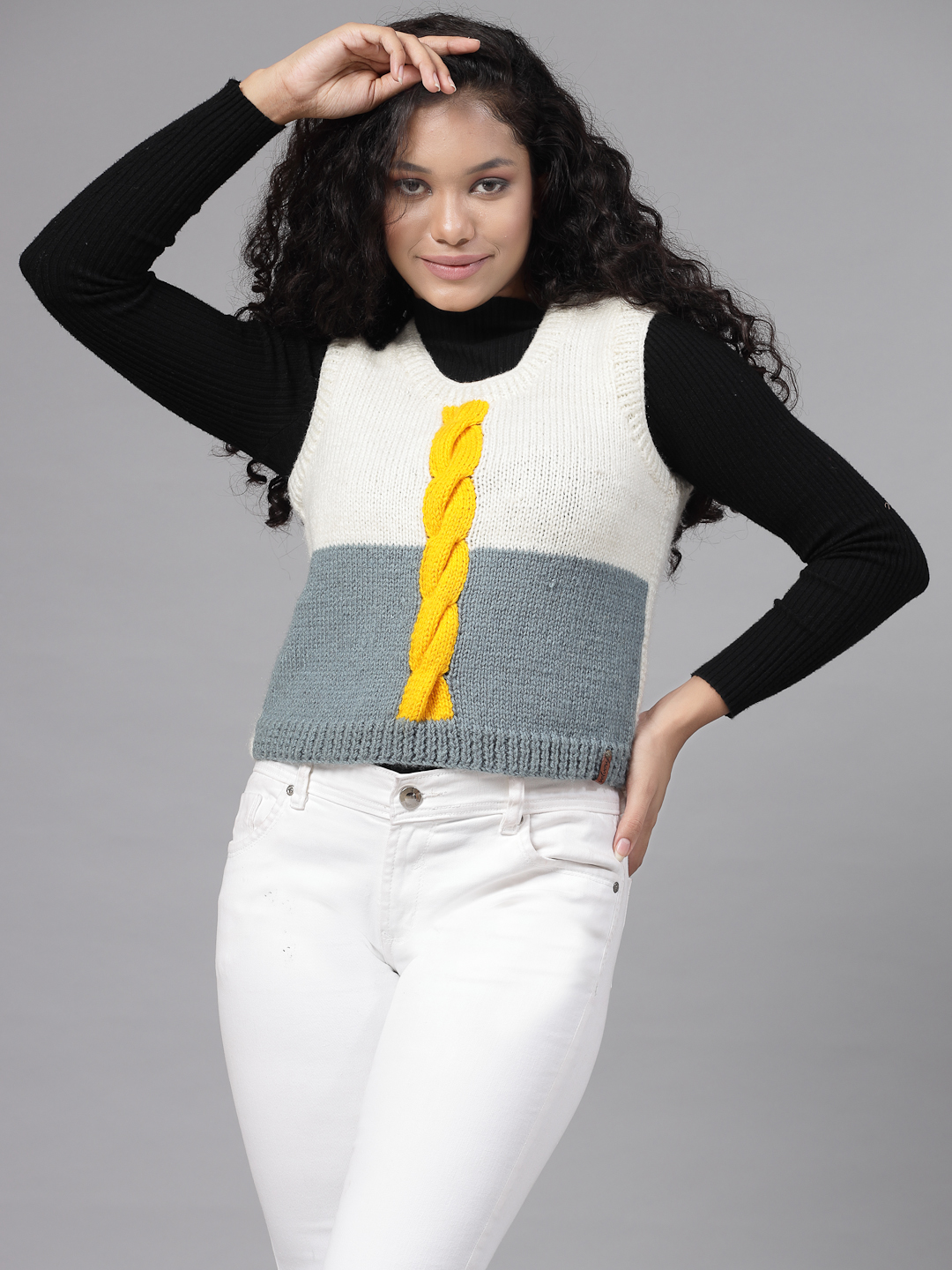 Cable Knit Women Short Sweater - Cream