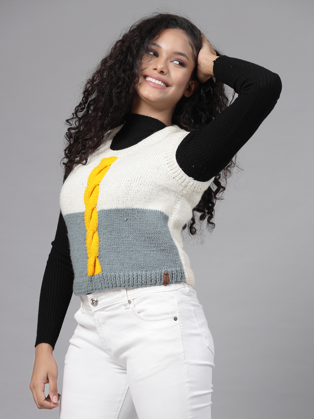 Cable Knit Women Short Sweater - Cream