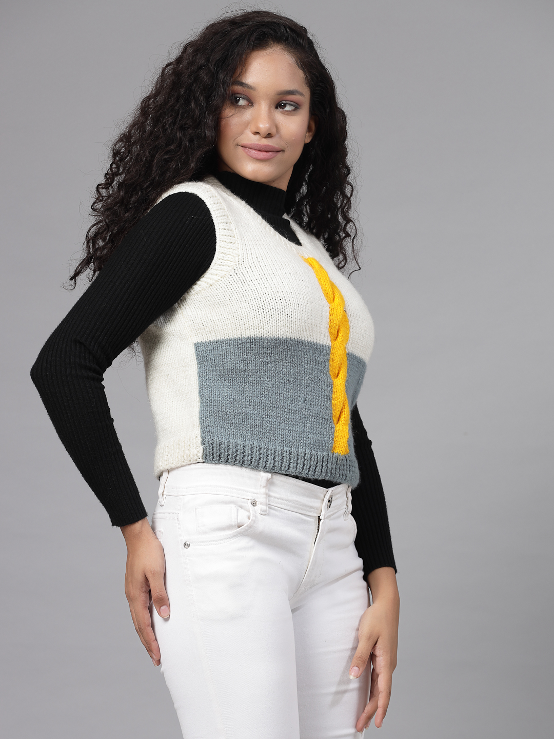 Cable Knit Women Short Sweater - Cream