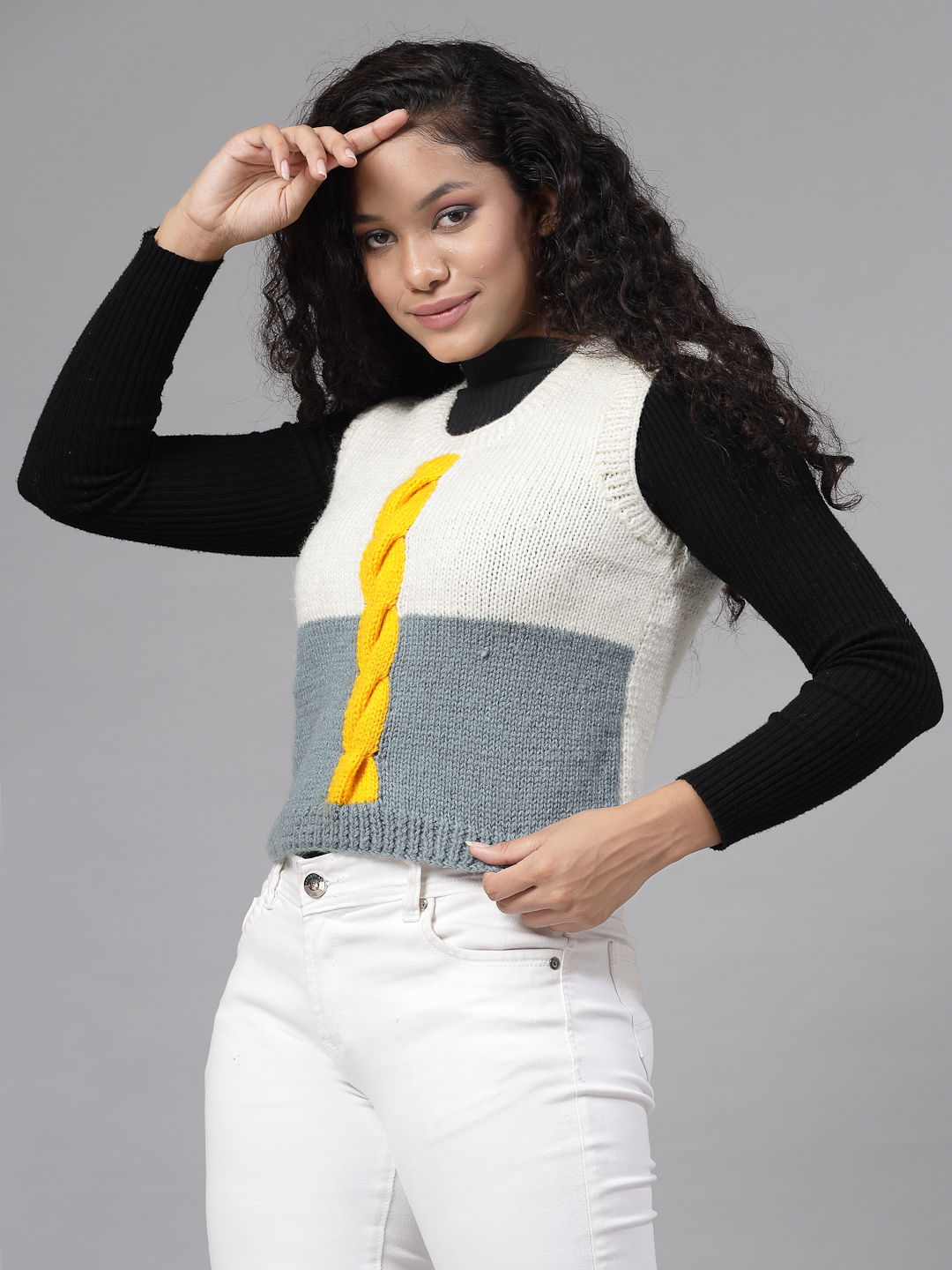 Cable Knit Women Short Sweater - Cream
