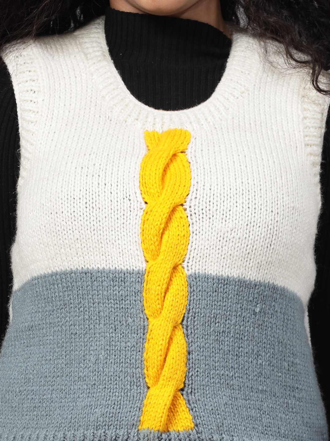 Cable Knit Women Short Sweater - Cream