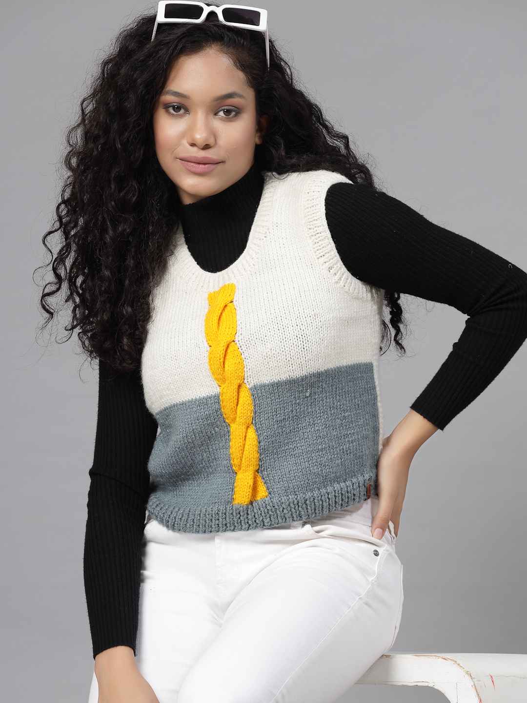 Cable Knit Women Short Sweater - Cream