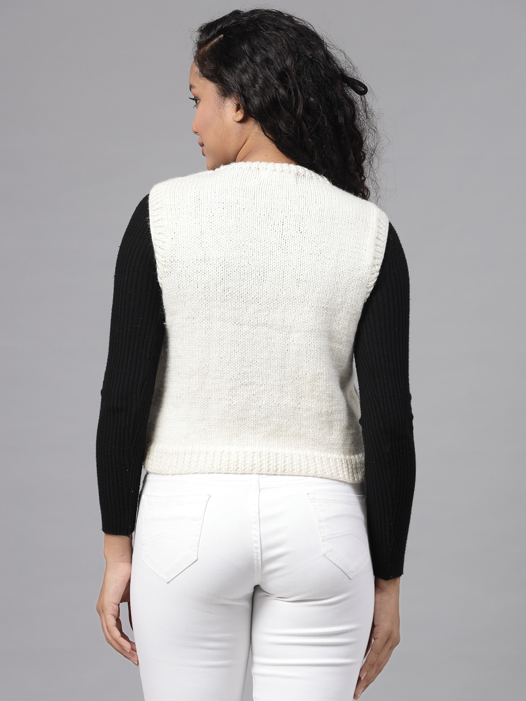 Cable Knit Women Short Sweater - Cream