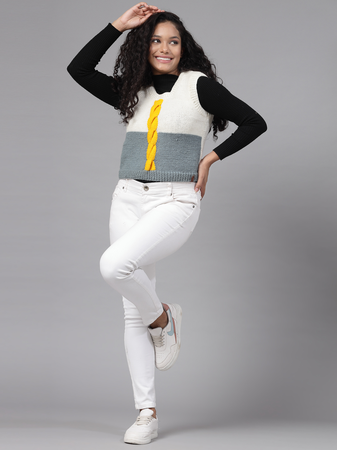 Cable Knit Women Short Sweater - Cream