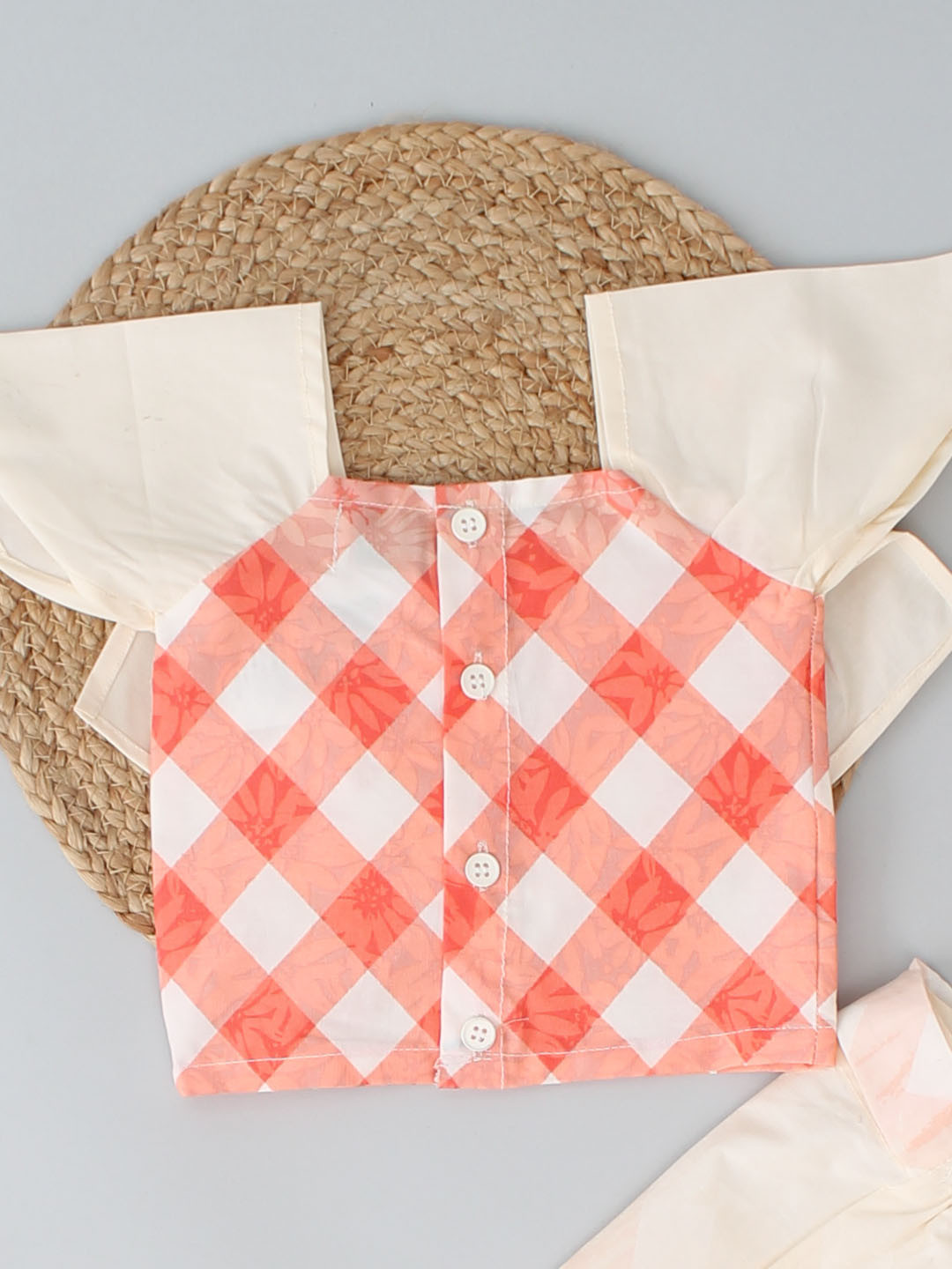 Cap Sleeves Checked Crop Co ord Set for Summer - Orange