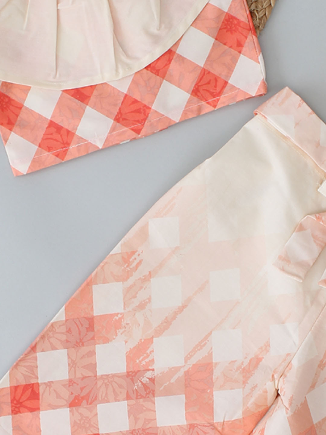 Cap Sleeves Checked Crop Co ord Set for Summer - Orange