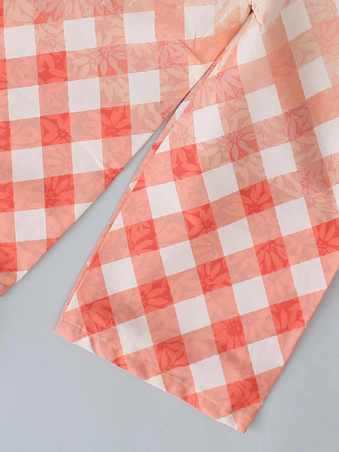 Cap Sleeves Checked Crop Co ord Set for Summer - Orange
