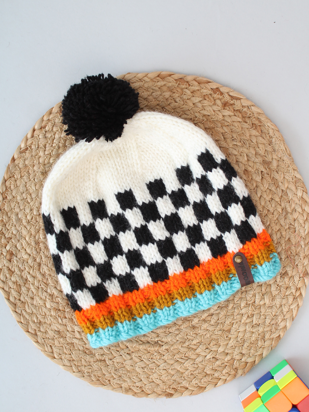 Check Crochet Hat for Kids - Off-White