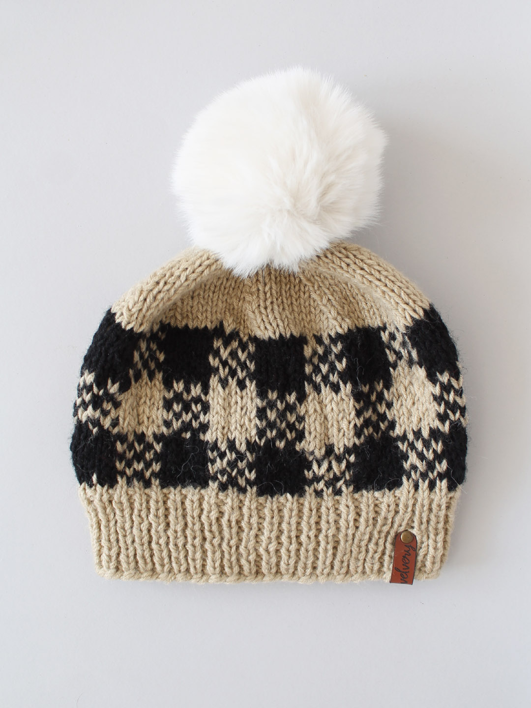 Check Design Winter Cap for Women - Beige