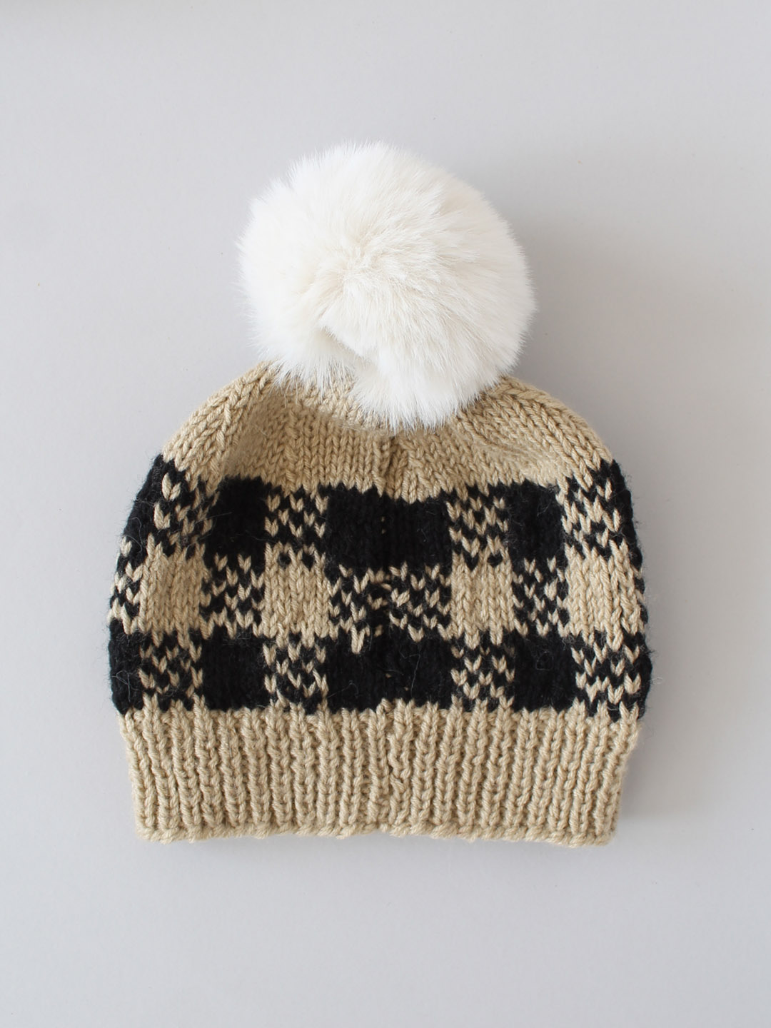 Check Design Winter Cap for Women - Beige