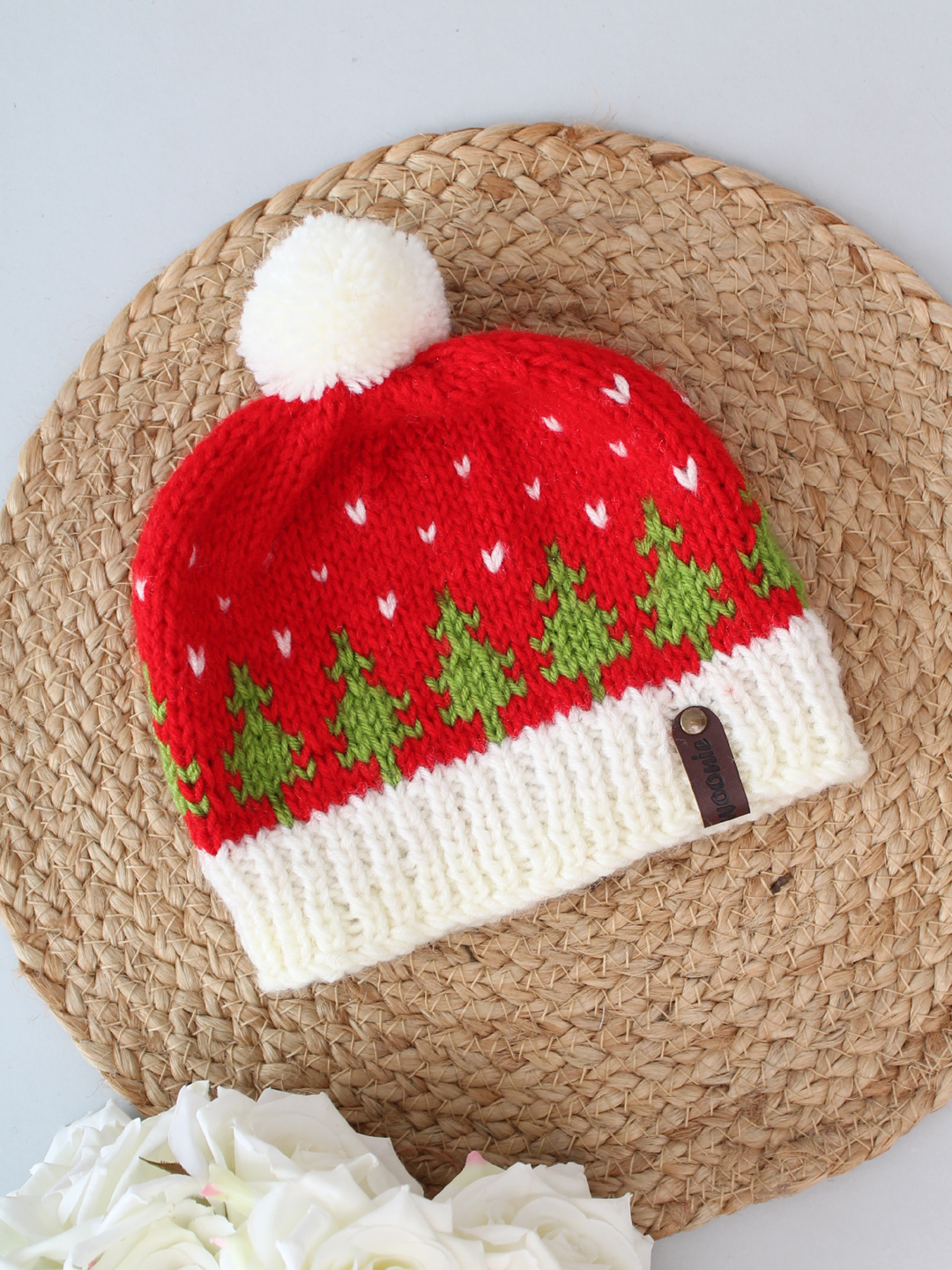 Christmas Hat with Pom Pom - Red and Green