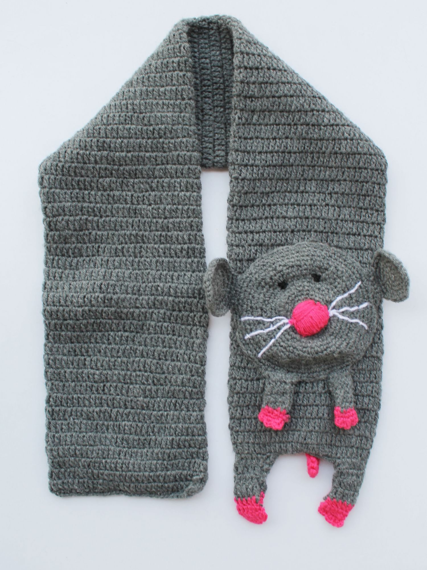 Woonie Handmade Crochet Cat Face Muffler- Dark Grey