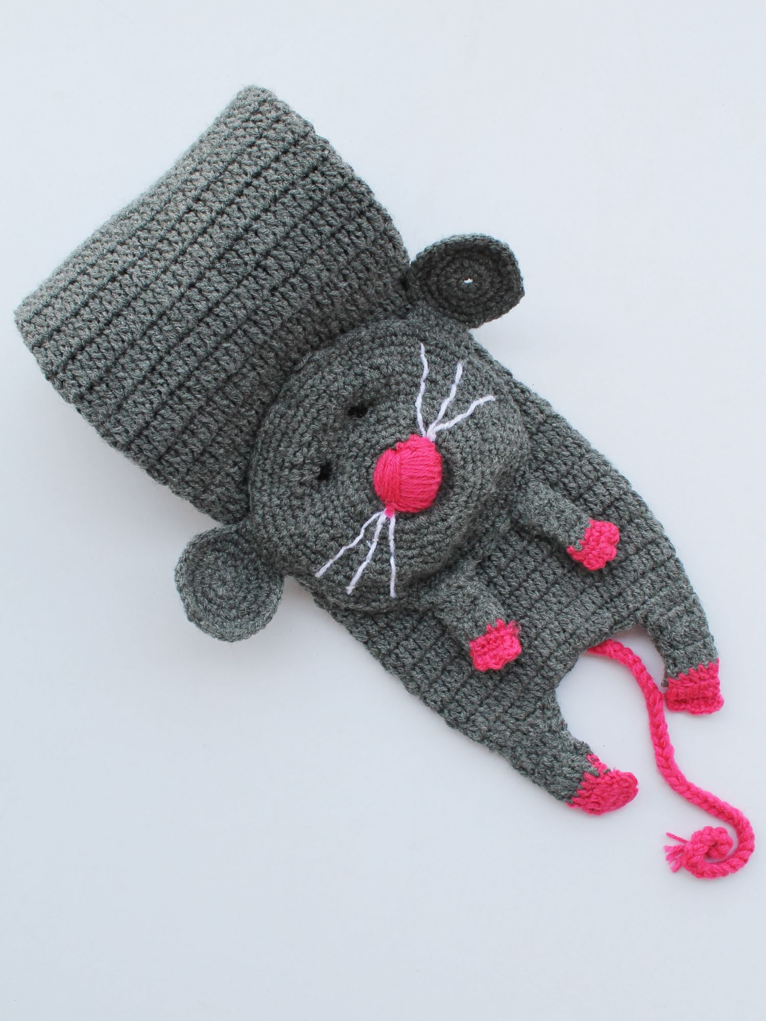 Woonie Handmade Crochet Cat Face Muffler- Dark Grey