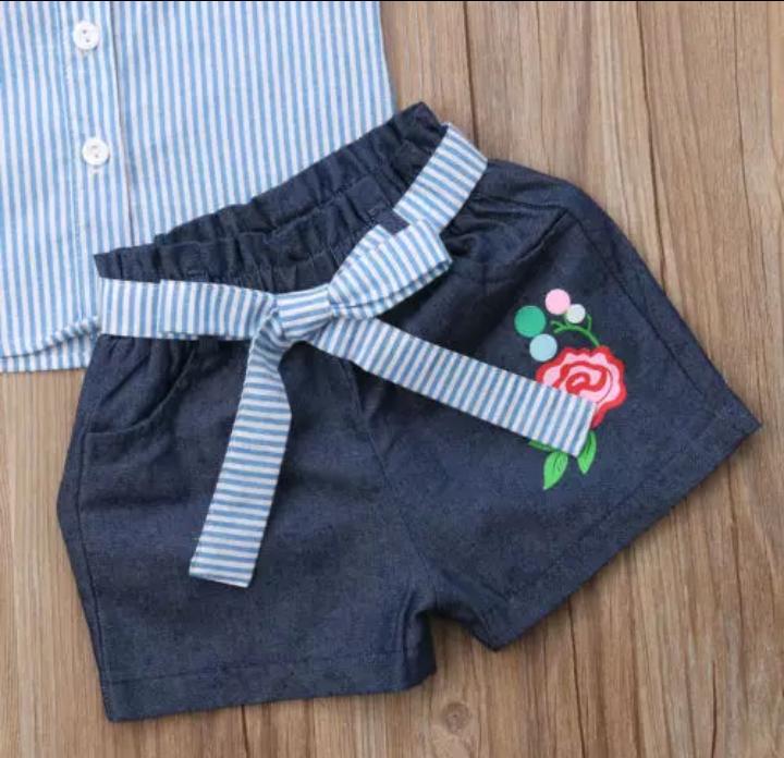 Cold Shoulder Top with Denim Shorts
