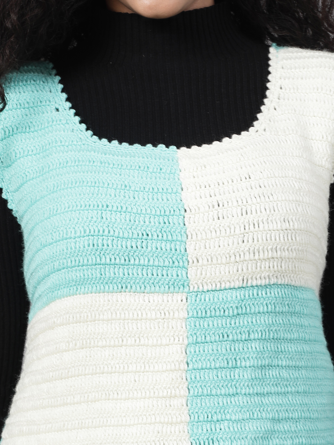 Colour Block Sweater for Women - Cream and Green
