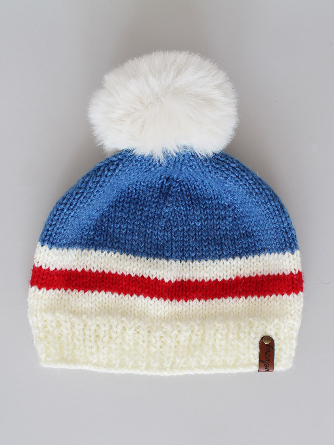 Faux Fur Pom Pom Winter Beanie for Women - Dark Blue