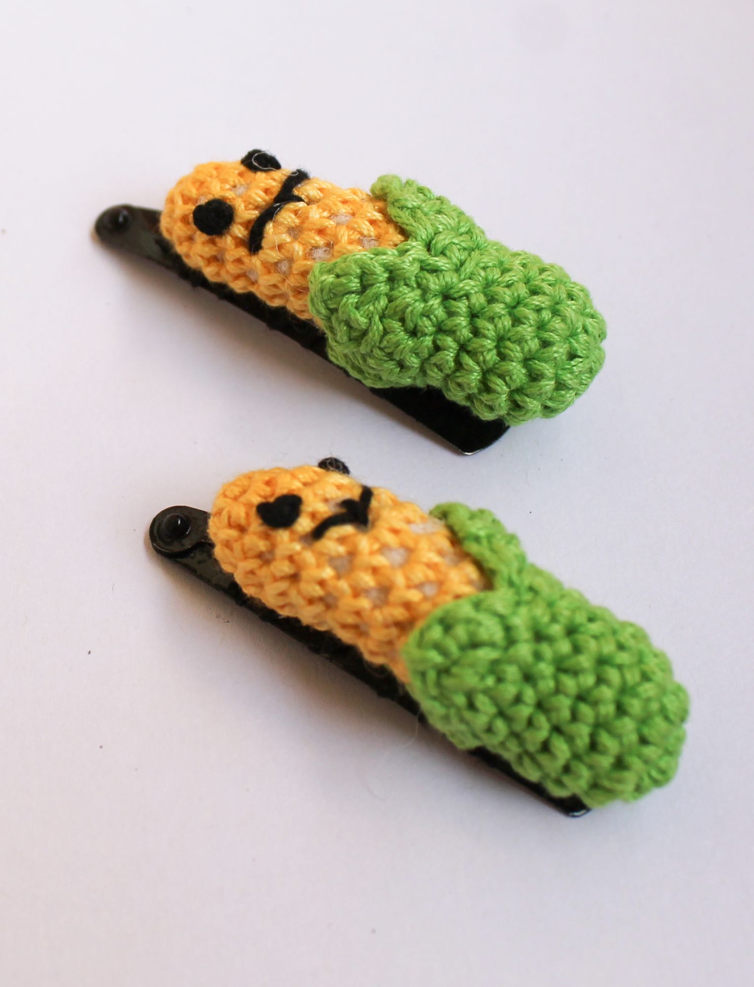 Woonie Crochet Corn Design Set of 2 Hair Clips - Green
