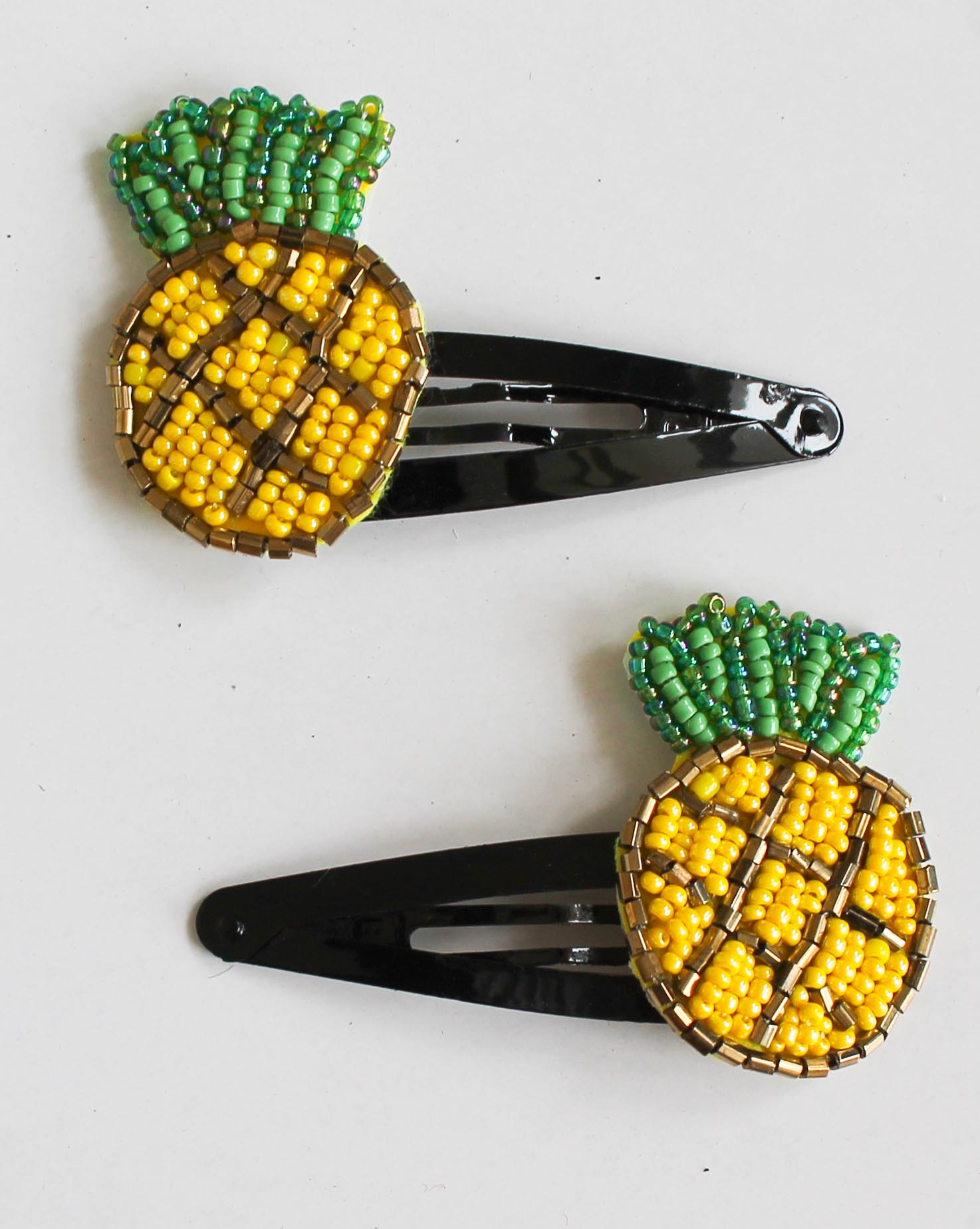 Woonie Pineapple Embellished Handmade Set of 2 Hair Clips - Yellow