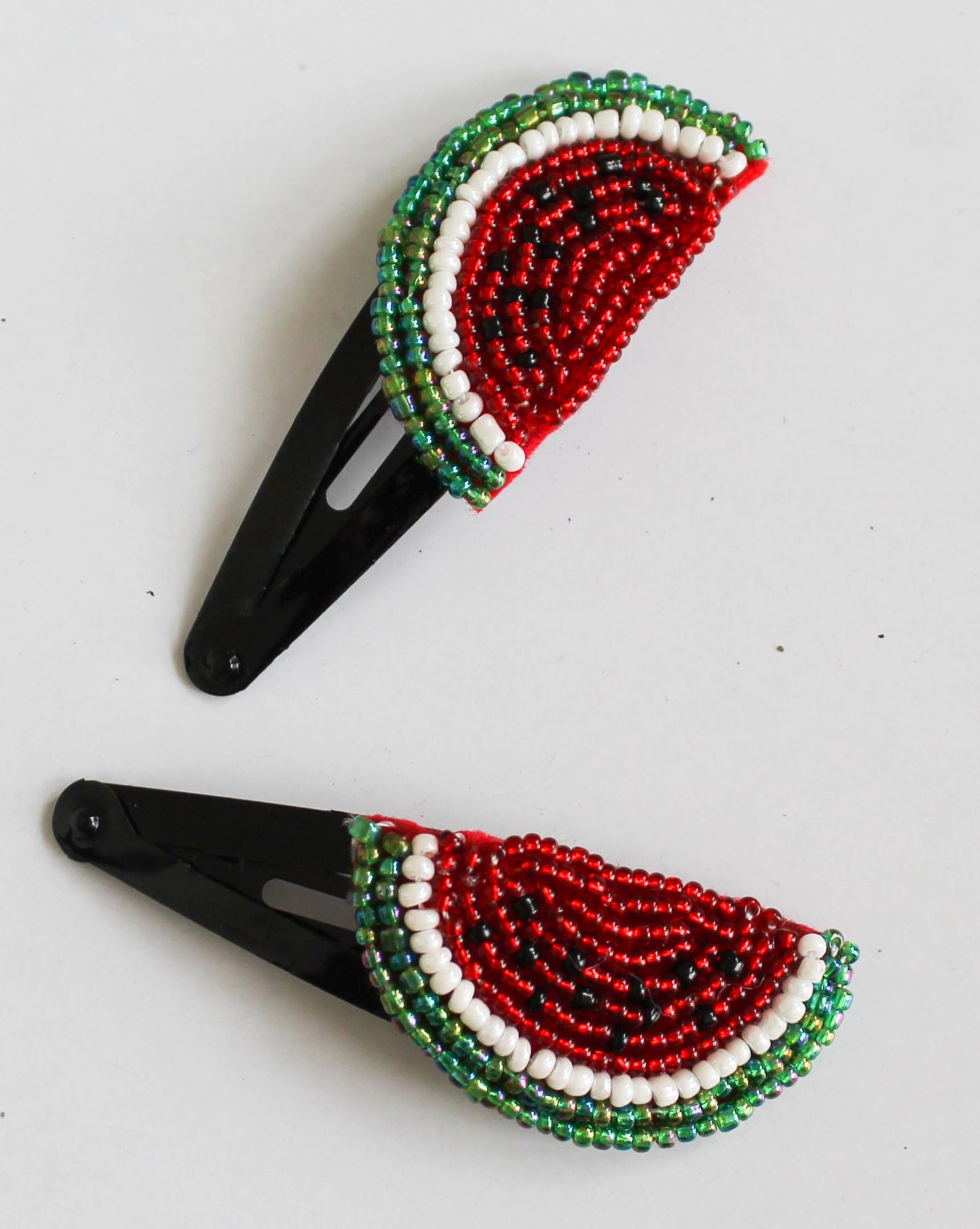 Woonie Watermelon Embellished Handmade Set of 2 Hair Clips - Red